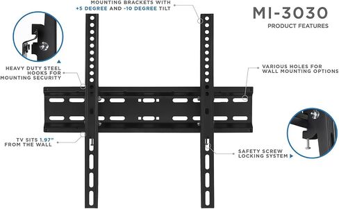 Tilting Flatscreen Wall Mount TV for 30, 32, 37, 39, 40, 42, 43, 47, 49, 50, 55 inch LED, LCD, and Plasma televisions - 77 lbs Capacity, 2" Low Profile Design, Max VESA 400 x 400 in Saudi Arabia
