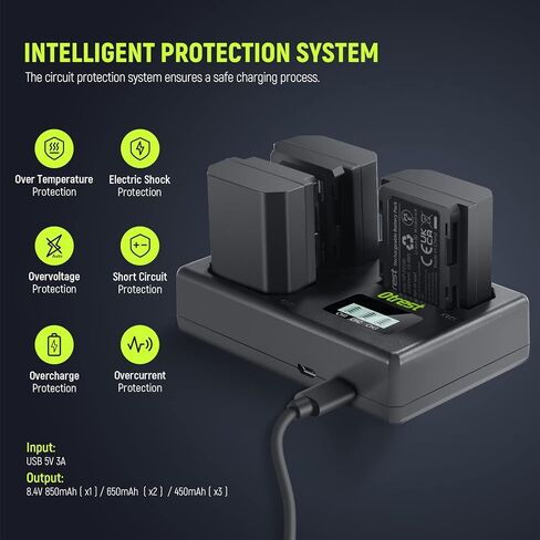 مجموعة بطارية وشاحن بديلة otrest NP-FZ100، بطارية 2280 مللي أمبير NP-FZ100 وشاحن USB ثلاثي متوافق مع Sony FX3 FX30 a1 a9 a9 II a7R IV a7S III a7 III a7 IV a7C a6600، 3 عبوات in Kuwait