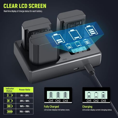 مجموعة بطارية وشاحن بديلة otrest NP-FZ100، بطارية 2280 مللي أمبير NP-FZ100 وشاحن USB ثلاثي متوافق مع Sony FX3 FX30 a1 a9 a9 II a7R IV a7S III a7 III a7 IV a7C a6600، 3 عبوات in Kuwait