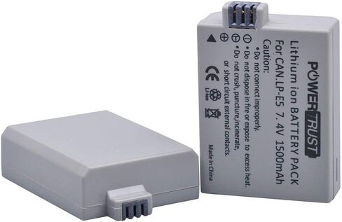 بطارية PowerTrust 2X LP-E5 لكاميرات Canon EOS Rebel XS، Rebel T1i، Rebel XSi، 1000D، 500D، 450D، Kiss X3، Kiss X2، Kiss F in Saudi Arabia
