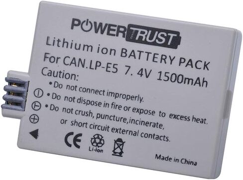 بطارية PowerTrust 2X LP-E5 لكاميرات Canon EOS Rebel XS، Rebel T1i، Rebel XSi، 1000D، 500D، 450D، Kiss X3، Kiss X2، Kiss F in Saudi Arabia