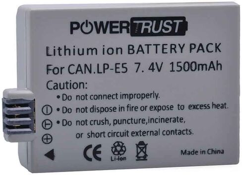 بطارية PowerTrust 2X LP-E5 لكاميرات Canon EOS Rebel XS، Rebel T1i، Rebel XSi، 1000D، 500D، 450D، Kiss X3، Kiss X2، Kiss F in Saudi Arabia
