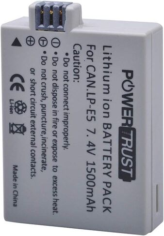 بطارية PowerTrust 2X LP-E5 لكاميرات Canon EOS Rebel XS، Rebel T1i، Rebel XSi، 1000D، 500D، 450D، Kiss X3، Kiss X2، Kiss F in Saudi Arabia