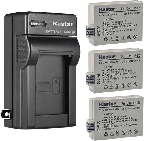 استبدال شاحن بطارية حائط تيار متردد من Kastar لبطارية Canon LP-E5 LPE5، وشاحن Canon LC-E5، وLC-E5C، وLC-E5E، وكاميرات Canon EOS Rebel XSi، وEOS Rebel XS، وEOS Rebel T1i، وEOS 450D in Kuwait