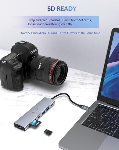 محطة إرساء SUTOUG، محور USB C 7 في 1 مع مخرج HDMI 4K@30 هرتز، منفذ شحن من النوع C بقوة 100 وات، وفتحة بطاقة SD/TF، ​​ومنفذين USB-A3.0، ومحول USB-C 3.0 متعدد المنافذ من النوع C لجهاز MacBook Pro Air XPS Surface Pro in Saudi Arabia