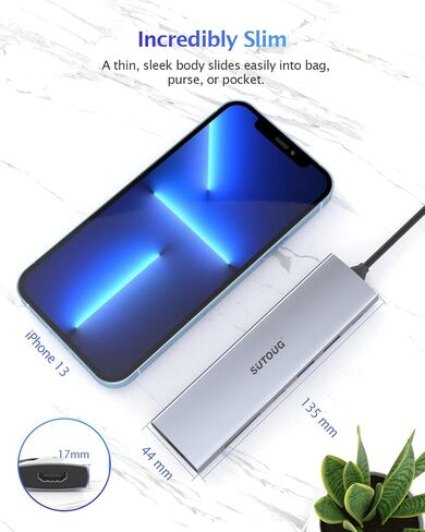 محطة إرساء SUTOUG، محور USB C 7 في 1 مع مخرج HDMI 4K@30 هرتز، منفذ شحن من النوع C بقوة 100 وات، وفتحة بطاقة SD/TF، ​​ومنفذين USB-A3.0، ومحول USB-C 3.0 متعدد المنافذ من النوع C لجهاز MacBook Pro Air XPS Surface Pro in Saudi Arabia