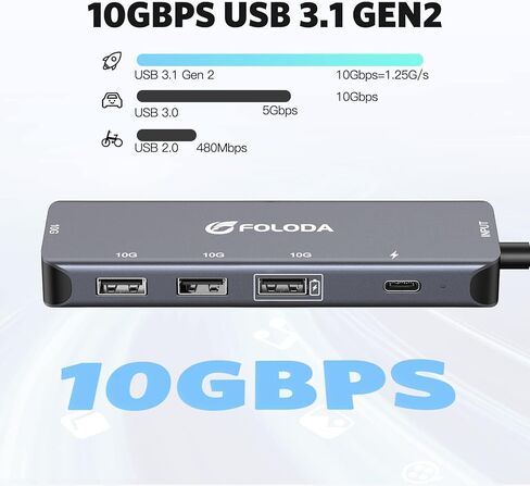 USB C Hub 3.1 Gen2 10Gbps Adapter, FOLODA 3.2 Gen2/USB 3.1 Gen2 USB C Hub with 3*Type-A, 1*Type C 10Gbps Ports (7.5W Charge) and 1*USB-C 100W Power Delivery, Super Speed Data Transfer Docking Station in Kuwait