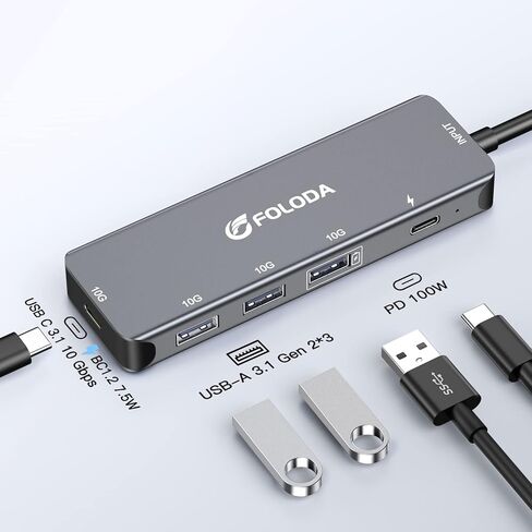 USB C Hub 3.1 Gen2 10Gbps Adapter, FOLODA 3.2 Gen2/USB 3.1 Gen2 USB C Hub with 3*Type-A, 1*Type C 10Gbps Ports (7.5W Charge) and 1*USB-C 100W Power Delivery, Super Speed Data Transfer Docking Station in Kuwait