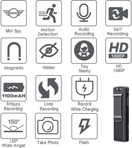 KONPCOIU Body Camera, Mini Body Camera Video Recorder, Pocket Camera, Nanny Small Cam, Tiny Camera, Small Security Camera for Home Outdoor Office and More (with 32G Super high-Speed Memory Card) in Kuwait