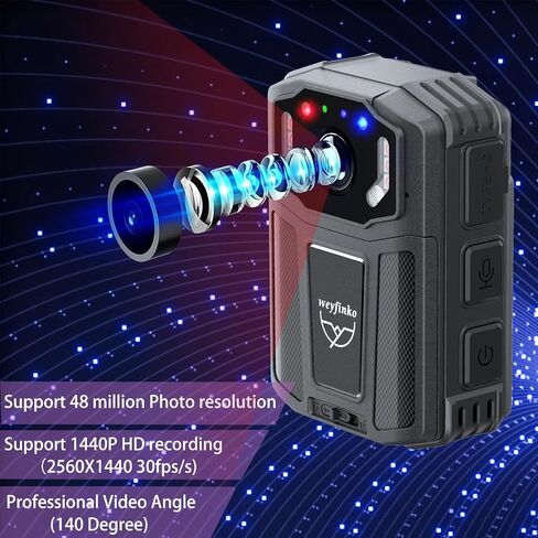 weyfinko Upgrades W1PRO 2K Body Worn Cameras with 64GB Memory Card,2Pcs Batteries with Charging Cradle Body Mounted Cam Night Vision for Home,Outdoor,Travel,Meeting in Kuwait