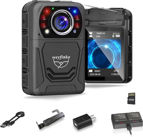 weyfinko Upgrades W1PRO 2K Body Worn Cameras with 64GB Memory Card,2Pcs Batteries with Charging Cradle Body Mounted Cam Night Vision for Home,Outdoor,Travel,Meeting in Kuwait