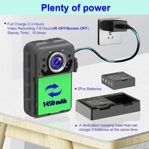 weyfinko Upgrades W1PRO 2K Body Worn Cameras with 64GB Memory Card,2Pcs Batteries with Charging Cradle Body Mounted Cam Night Vision for Home,Outdoor,Travel,Meeting in Kuwait