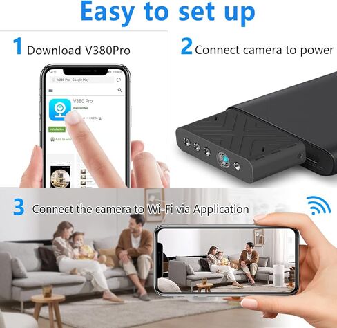 كاميرا تجسس Rettru كاميرا مخفية WiFi: كاميرا صغيرة بحجم الإبهام كاميرا مربية كاميرا صغيرة كاميرا تجسس كاميرا لاسلكية صغيرة كاميرا تجسس صغيرة V380 Pro كاميرا WiFi كاميرا داخلية لاسلكية مع تطبيق الهاتف in Kuwait