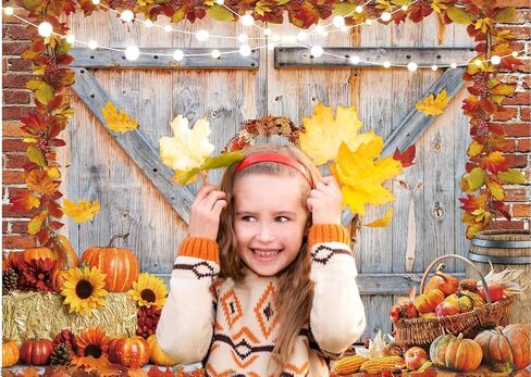 Dudaacvt 8x6FT Fall Thanksgiving Backdrop Autumn Pumpkin Harvest Barn Door Photography Backdrop Maple Leaves Haystack Thanksgiving Party Decorations in Kuwait