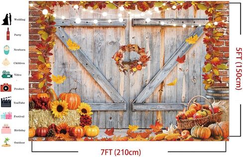 Dudaacvt 8x6FT Fall Thanksgiving Backdrop Autumn Pumpkin Harvest Barn Door Photography Backdrop Maple Leaves Haystack Thanksgiving Party Decorations in Kuwait