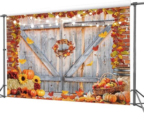Dudaacvt 8x6FT Fall Thanksgiving Backdrop Autumn Pumpkin Harvest Barn Door Photography Backdrop Maple Leaves Haystack Thanksgiving Party Decorations in Kuwait