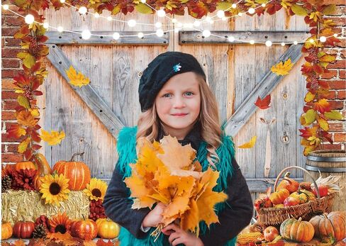 Dudaacvt 8x6FT Fall Thanksgiving Backdrop Autumn Pumpkin Harvest Barn Door Photography Backdrop Maple Leaves Haystack Thanksgiving Party Decorations in Kuwait