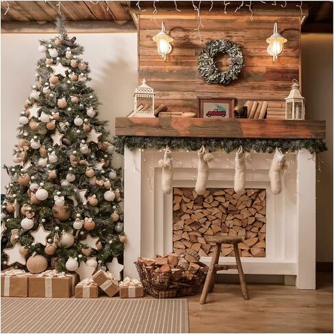 AIIKES 8X8FT Christmas Theme Backdrop Xmas Photography for Backdrop Christmas Tree Wreath Gift Box White Socks Holiday Party Backdrop Studio Props 12-381 in Saudi Arabia