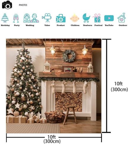 AIIKES 8X8FT Christmas Theme Backdrop Xmas Photography for Backdrop Christmas Tree Wreath Gift Box White Socks Holiday Party Backdrop Studio Props 12-381 in Saudi Arabia