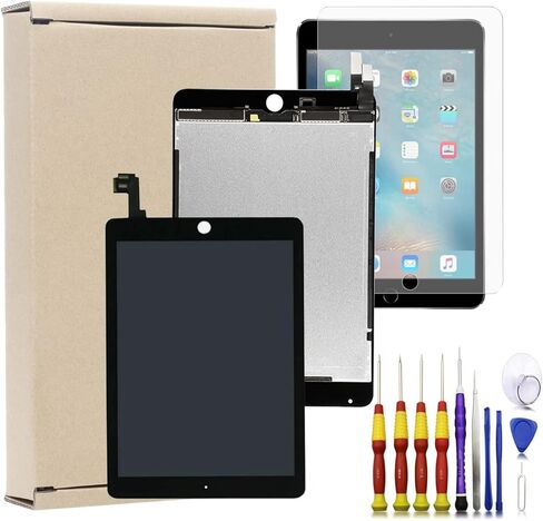 شاشة بديلة LCD وشاشة لمس زجاجية بديلة لجهاز ايباد اير 2 2014 الجيل الثاني A1566 A1567 مع اداة وزجاج (اسود) من اكنيوكز in Kuwait