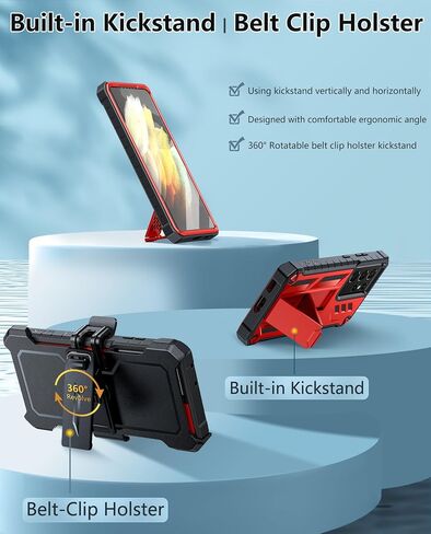 FNTCASE for Samsung Galaxy S21-Ultra Case: Military Shockproof Protective Phone Cover with Belt-Clip Holster, Kickstand & Extra Front Frame Drop Proof Heavy Duty Rugged Cases for S21Ultra 5G-Black in Kuwait