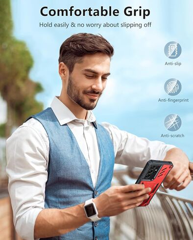 FNTCASE for Samsung Galaxy S21-Ultra Case: Military Shockproof Protective Phone Cover with Belt-Clip Holster, Kickstand & Extra Front Frame Drop Proof Heavy Duty Rugged Cases for S21Ultra 5G-Black in Kuwait