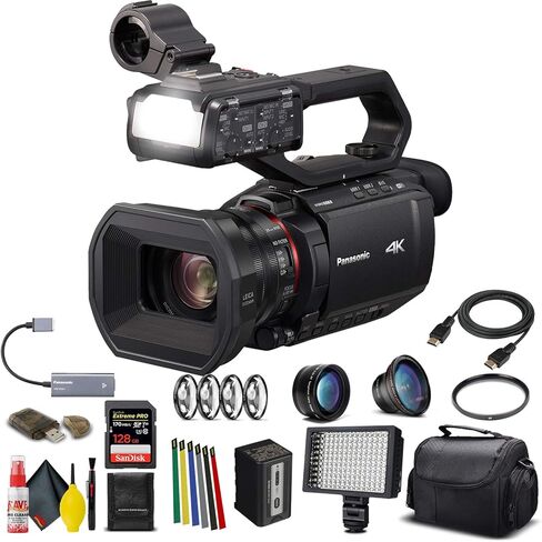 كاميرا فيديو Panasonic AG-CX10 4K + حقيبة مبطنة، بطاقة ذاكرة Sandisk Extreme Pro سعة 128 جيجابايت، ملحقات العدسات، أشرطة سلكية، إضاءة LED، والمزيد (متجددة) in Kuwait