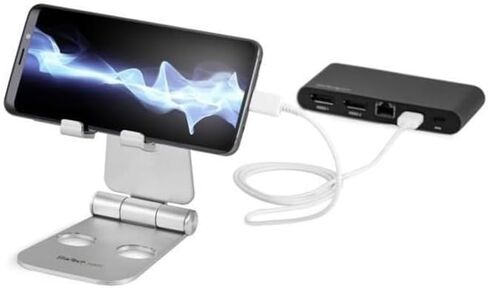 StarTech.com Phone and Tablet Stand - Foldable Universal Mobile Device Holder for Smartphones & Tablets Adjustable Multi-Angle Ergonomic Cell Phone Stand for Desk Portable, 4in to 13in (USPTLSTND) in Saudi Arabia