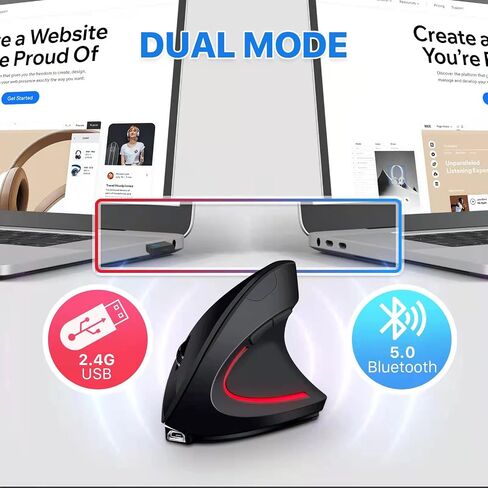 Letaclanic Ergonomic Wireless Mouse Unique Rechargeable Optical Vertical Mouse, 2.4G 5.0 Bluetooth Mouse Ergonomic with 6 Buttons, 800/1200/1600 DPI Wireless Mouse for Laptop,Desktop,PC,MacBook in Kuwait
