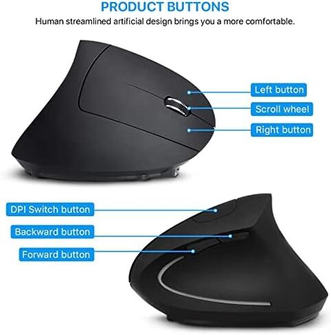 Letaclanic Ergonomic Wireless Mouse Unique Rechargeable Optical Vertical Mouse, 2.4G 5.0 Bluetooth Mouse Ergonomic with 6 Buttons, 800/1200/1600 DPI Wireless Mouse for Laptop,Desktop,PC,MacBook in Kuwait