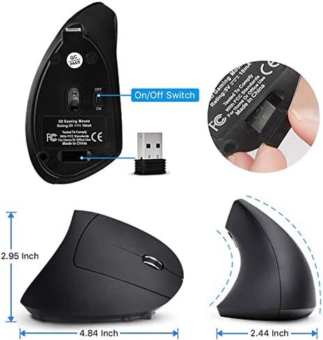 Letaclanic Ergonomic Wireless Mouse Unique Rechargeable Optical Vertical Mouse, 2.4G 5.0 Bluetooth Mouse Ergonomic with 6 Buttons, 800/1200/1600 DPI Wireless Mouse for Laptop,Desktop,PC,MacBook in Kuwait