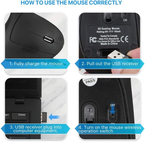 Letaclanic Ergonomic Wireless Mouse Unique Rechargeable Optical Vertical Mouse, 2.4G 5.0 Bluetooth Mouse Ergonomic with 6 Buttons, 800/1200/1600 DPI Wireless Mouse for Laptop,Desktop,PC,MacBook in Kuwait