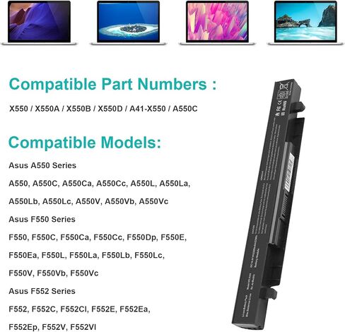 Laptop Battery for ASUS A41-X550 A450 P550 F550 k550 R510 X450 X550V A450C X550C X550A X550B X550D Y481C Y581C R510C R510J X550L X550J R510L X550CA X552E K550L K550L F550V P550C X550EA X550VX F550C in Saudi Arabia