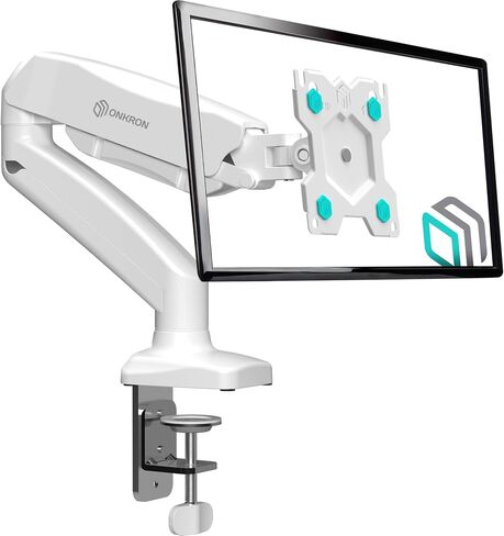 ONKRON Single Monitor Desk Mount for 13-32 inch Flat/Curved Screens up to 17.6 lbs - Fully Adjustable Desk Monitor Stand for 1 Screen, Full Motion Gas Spring Monitor Arm Single Monitor Mount, White in Saudi Arabia