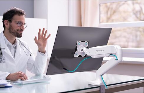 ONKRON Single Monitor Desk Mount for 13-32 inch Flat/Curved Screens up to 17.6 lbs - Fully Adjustable Desk Monitor Stand for 1 Screen, Full Motion Gas Spring Monitor Arm Single Monitor Mount, White in Saudi Arabia