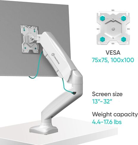 ONKRON Single Monitor Desk Mount for 13-32 inch Flat/Curved Screens up to 17.6 lbs - Fully Adjustable Desk Monitor Stand for 1 Screen, Full Motion Gas Spring Monitor Arm Single Monitor Mount, White in Saudi Arabia