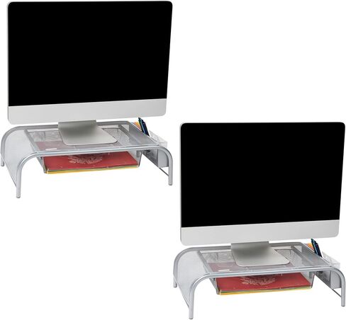 Mind Reader Monitor Stand, Set of 2, Ventilated Laptop Riser, Paper Tray, Office, Metal Mesh, 20" L x 11.5" W x 5.5" H, Black in Kuwait