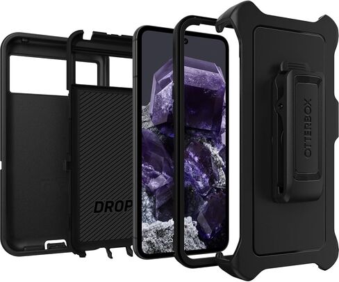 حافظة OtterBox Google Pixel 8 Defender Series - سوداء، متينة ومتينة، مع حماية للمنافذ، وتتضمن مسند بمشبك الحافظة in Saudi Arabia