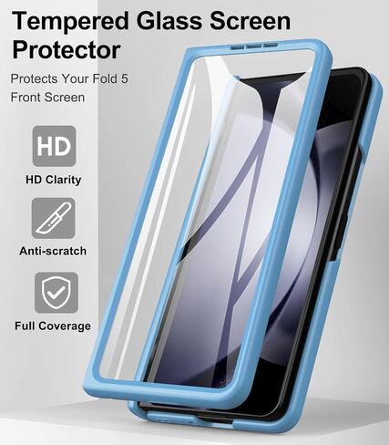 for Samsung Z Fold 5 Slim Case with Hinge Protection & Screen Protector, Fit Stylish Durable Sturdy Support Wireless Charging Protective Phone Case for Galaxy Z Fold 5 2023, Dark Blue in Kuwait