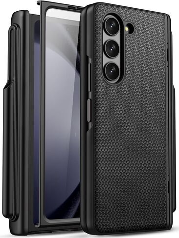 حافظة SIXBOX لهاتف Samsung Galaxy Z Fold 5 مع واقي شاشة وحماية للمفصلات، حافظة هاتف صلبة مقاومة للصدمات وخفيفة الوزن ومتينة لهاتف Samsung Galaxy Z Fold 5 5G 2023، أسود in Kuwait