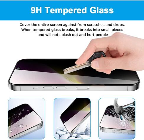 GLASS-M [عبوة من قطعتين] واقي شاشة للخصوصية لهاتف iPhone 14 Pro Max (6.7 بوصة)، طبقة زجاجية مقواة مضادة للتجسس، غطاء شاشة كامل مضاد للظهور، متوافق مع Dynamic Island، درع مضاد لبصمات الأصابع in Kuwait