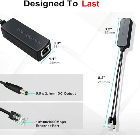 2 Pack PoE Splitter, Active PoE to 12V Adapter, PoE to 2.1mm DC, with IEEE 802.3af/at Compliant(Upgraded with USA chipset/Opto-Isolator) for Non-PoE IP Cameras AP Voip Phone and More (12V,1A) in Kuwait