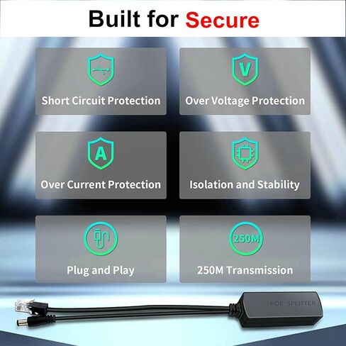 2 Pack PoE Splitter, Active PoE to 12V Adapter, PoE to 2.1mm DC, with IEEE 802.3af/at Compliant(Upgraded with USA chipset/Opto-Isolator) for Non-PoE IP Cameras AP Voip Phone and More (12V,1A) in Kuwait