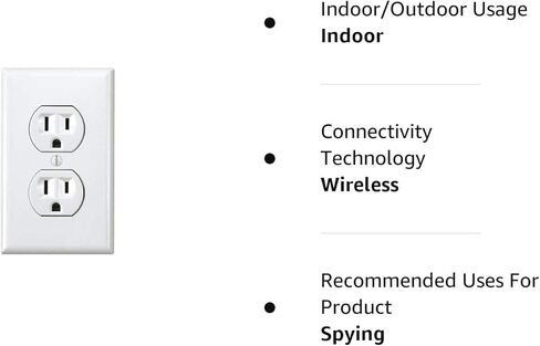 كاميرات تجسس داخلية AES - مقبس طاقة واي فاي يعمل بالبطارية لمدة 60 يومًا، كاميرا تجسس مخفية (أبيض)، 720 بكسل in Kuwait
