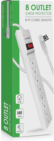 Digital Energy 8 Outlet Surge Protector Power Strip - 15 AMP, 1875 W, 125 V, 350 J Surge Protection, ETL Listed - Flat Plug, Black, 3 FT in Kuwait
