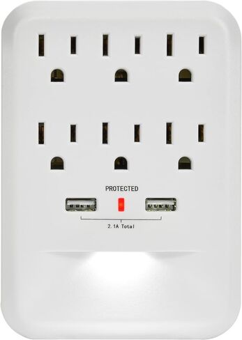 Clear Power 3 منافذ جانبية 1200 جول، واقي من زيادة التيار، صنبور حائط مع 3 منافذ USB-A وشواحن USB-C بمنفذ واحد، CP30009 in Kuwait