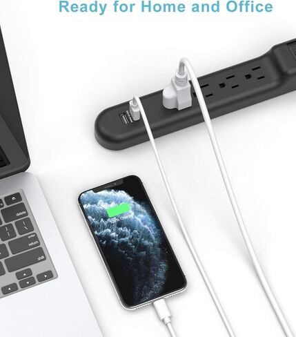 Wishinkle Surge Protector, 4 AC Multiple Plug Outlets with 2 USB Power Strip, 2.5 ft Flat Plug Extension Cord for Home, Office, Travel, School, Black in Kuwait