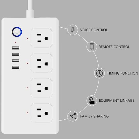 شريط طاقة ذكي، واقي واي فاي من التيار المتردد متوافق مع Alexa وGoogle Home، قابس ذكي مع 4 منافذ USB و4 منافذ تيار متردد، جهاز تحكم عن بعد وجدول مؤقت، سلك تمديد بطول 5 أقدام in Kuwait