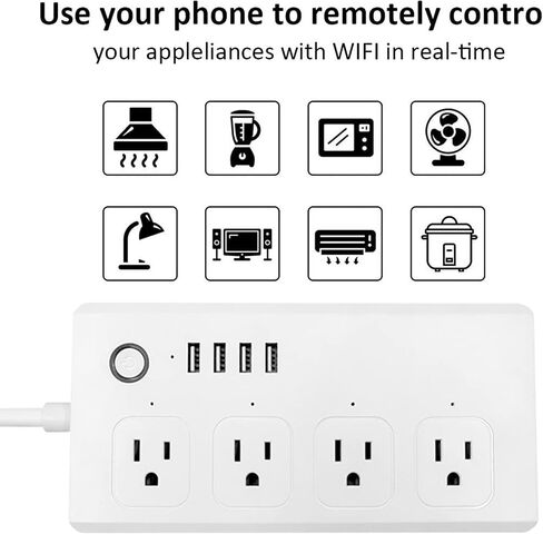 شريط طاقة ذكي، واقي واي فاي من التيار المتردد متوافق مع Alexa وGoogle Home، قابس ذكي مع 4 منافذ USB و4 منافذ تيار متردد، جهاز تحكم عن بعد وجدول مؤقت، سلك تمديد بطول 5 أقدام in Kuwait