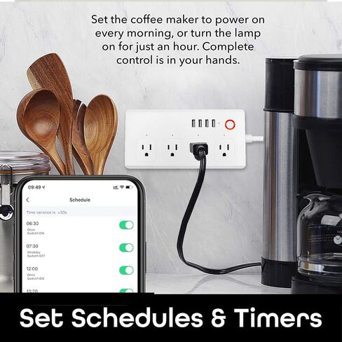 شريط طاقة ذكي، واقي واي فاي من التيار المتردد متوافق مع Alexa وGoogle Home، قابس ذكي مع 4 منافذ USB و4 منافذ تيار متردد، جهاز تحكم عن بعد وجدول مؤقت، سلك تمديد بطول 5 أقدام in Kuwait